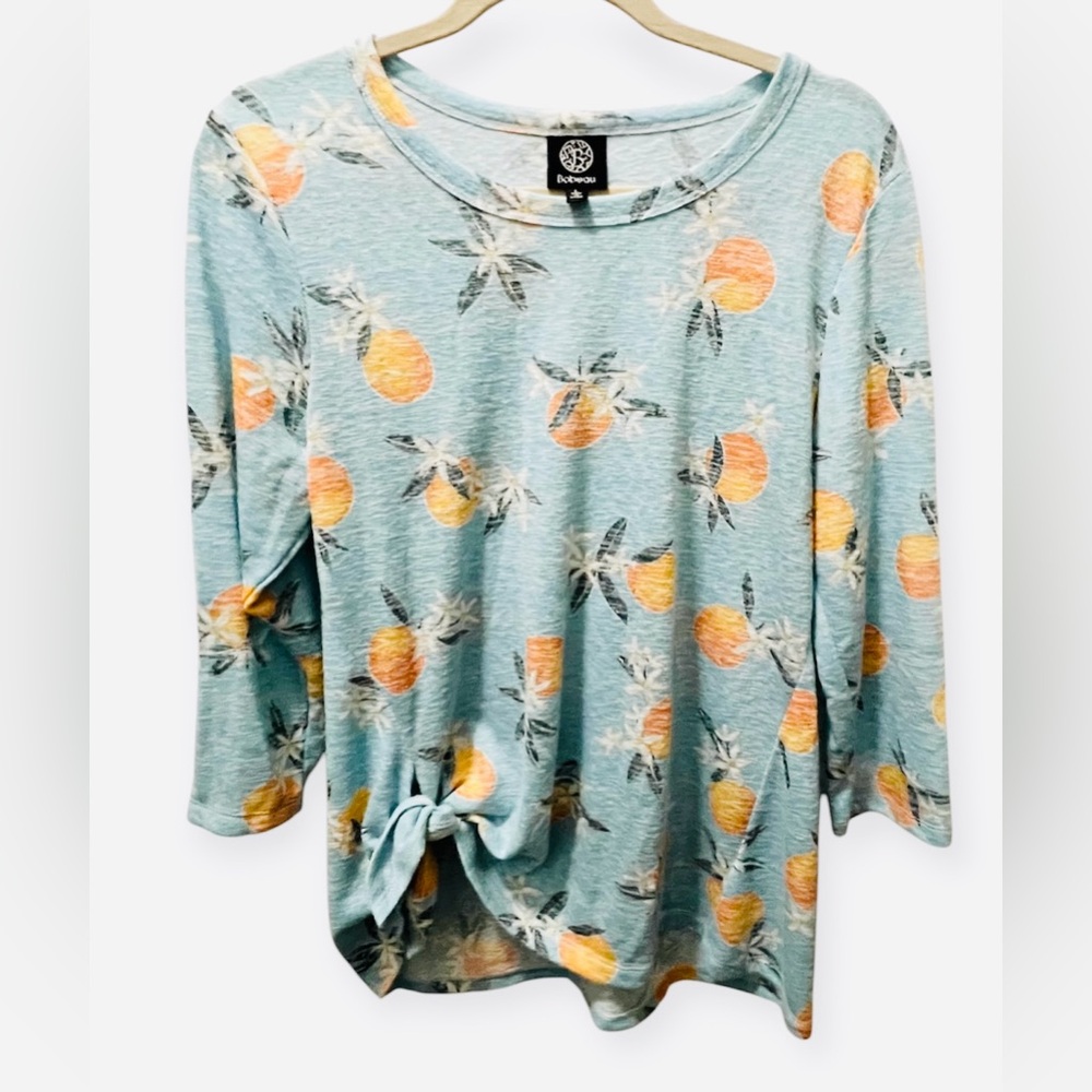 “Bobeau” women’s top with oranges! So cute | Size L | 3/4 Sleeves | Like new!